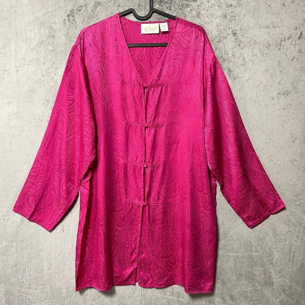 Vintage Victoria's Secret Gold Label Silk Pink Paisley Jacquard Sleep Shirt M